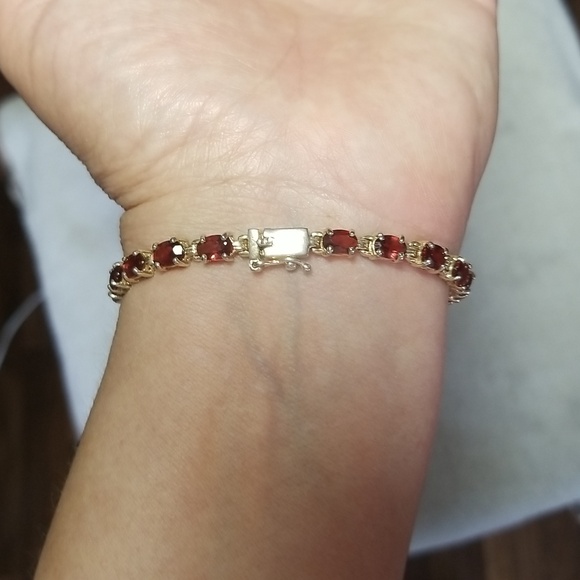 REAL GARNET BRACELET set in Gold over Sterling Silver.  (Does not Tarnish) - Picture 2 of 4